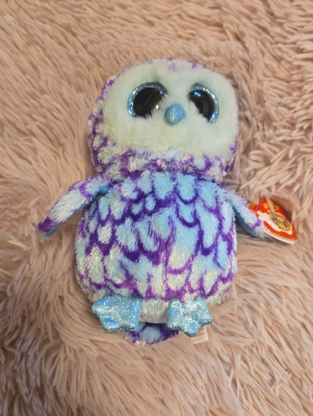 NWT Ty Purple and Light Blue Sparkle Owl Beanie Boo 6"